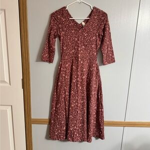 Pact Mauve Floral Midi Dress Size XS